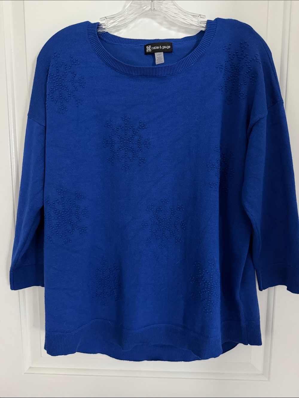 Cable & Gauge Royal Blue Bead-Embellished Crewneck Sweater